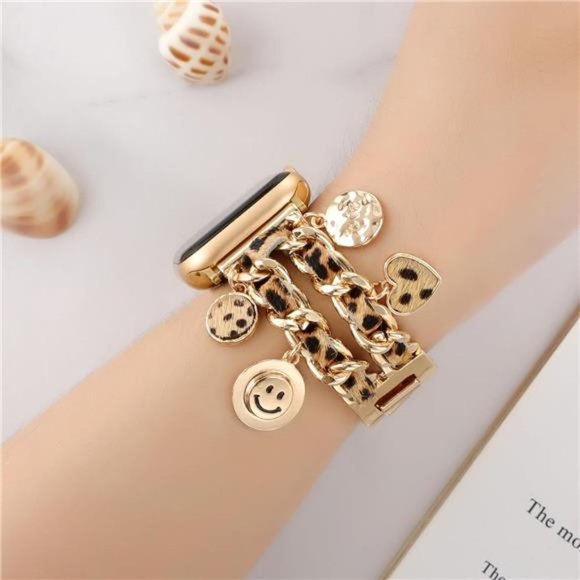 NEW Leopard/Gold Apple Watch Band with Charms - Picture 3 of 5